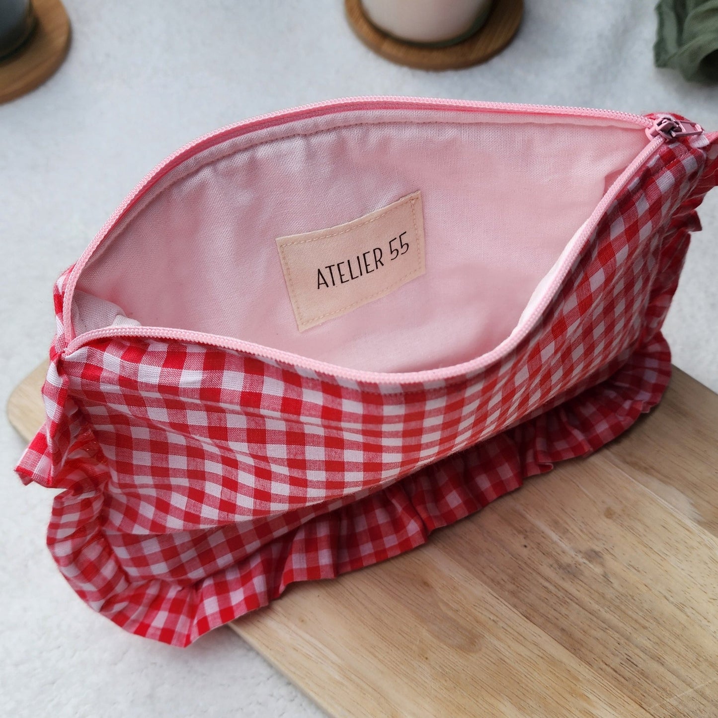 Trousse froufrou Vichy rose