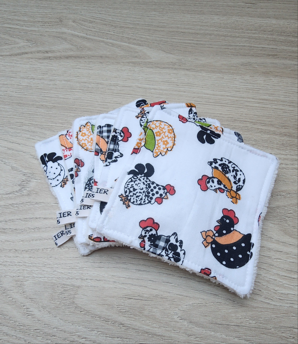 Lot de 6 lingettes Poule