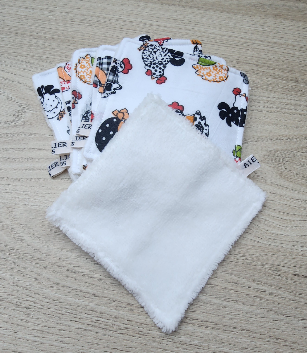 Lot de 6 lingettes Poule